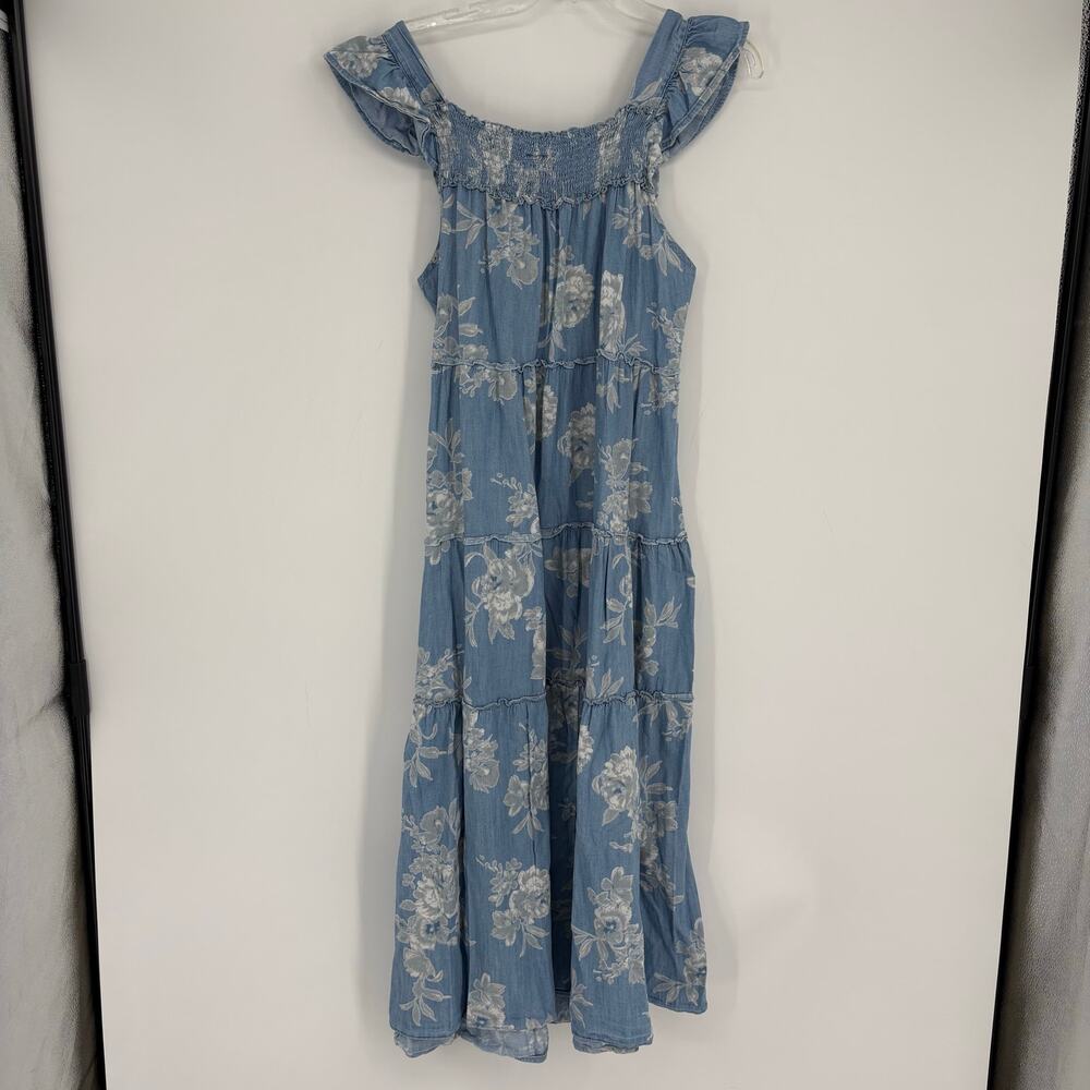 Old‎ Navy Blue Floral Midi Prairie Dress 100% Cotton Size Large Flutter Sleeve